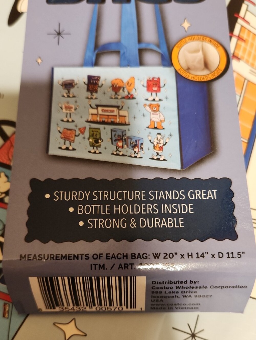 Costco Blue Reusable Tote Bag with Character Print - Picture 5 of 5